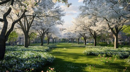 Obraz premium Blooming Cherry Trees in a Spring Garden