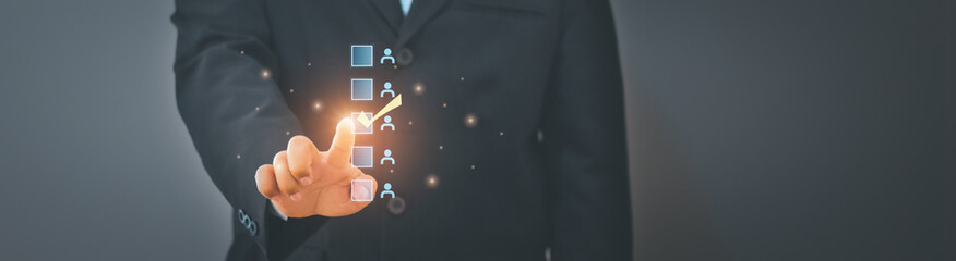 Human resources recruitment employment headhunting concept, with officer using futuristic visual...