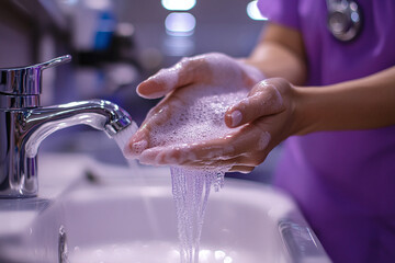 A nurse demonstrating proper hand hygiene techniques.