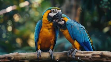 Two Blue and Gold Macaws Nesting