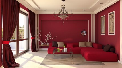 retro maroon living room interior design (1)