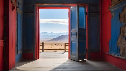 A blue and red door open the high place