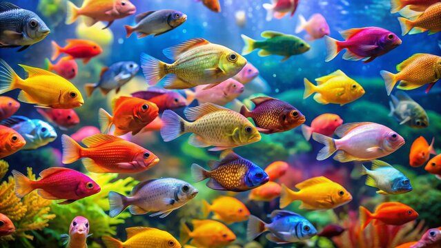 Vibrant underwater photo of tropical fish in every color of the rainbow , underwater, fish, colorful, vibrant