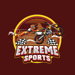 Vector Illustration of Trail Motorcycle Rider with Racing Flags in Vintage Illustration Available for Tshirt Design