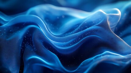 Fototapeta premium Abstract Blue 3D Wavy Background with Glowing Particles