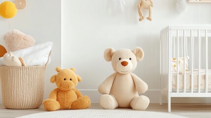 A cozy nursery featuring cute plush toys, perfect for creating a warm and inviting atmosphere for babies.