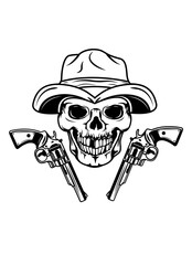 Cowboy Skull with Gun | Cowboy | Skeleton Cowboy | Skull with Gun | Pistol | Western Country | Cowboy Hat | Dead Cowboy | Original Illustration | Vector and Clipart | Cutfile and Stencil