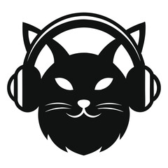 Cat logo wearing headphones silhouette black color