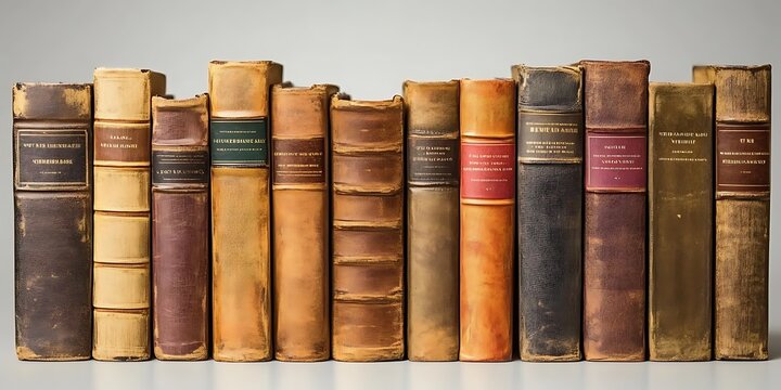 Row of Vintage Leather Bound Books - Realistic Image