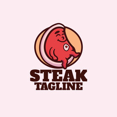 Steak Logo Character Cartoon Vector Icon Cute Illustration