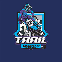 Vector Illustration of Trail Motorcycle Rider with Racing Flags in Vintage Illustration Available for Tshirt Design