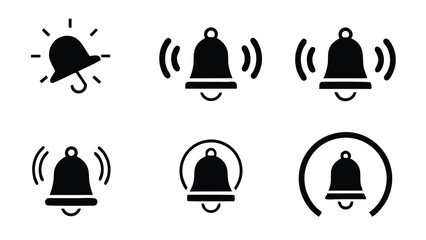 Set of notification bell icons, alarm symbol, ringing.