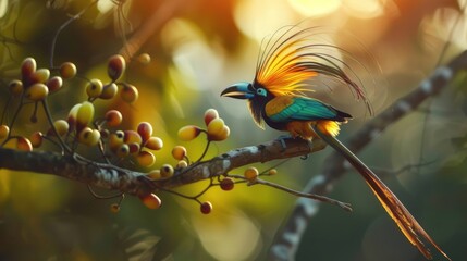 A Colorful Bird Perched on a Branch in the Sunlight