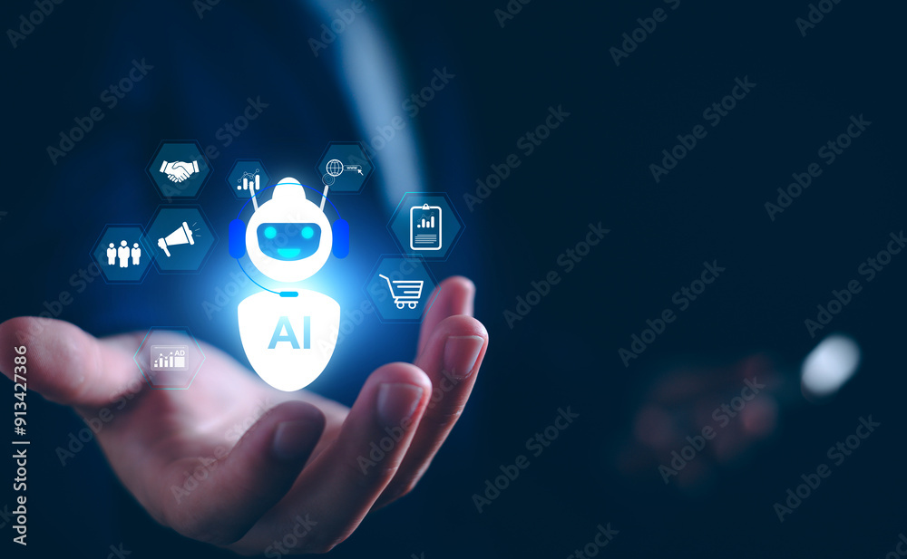 Wall mural business iot ai automation concept, business man with virtual ai automation connect internet of thin