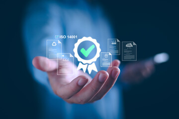 ISO 14001 concept. ISO standards quality control 14001 certified for environmental management...