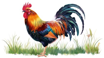 Colorful Rooster in Grass