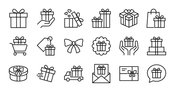 Gift line icons set vector illustration. editable stroke