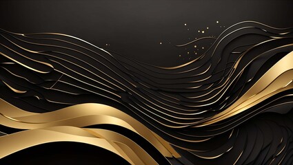 A black background with shiny, golden, wavy lines flowing across the surface.
