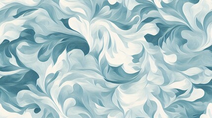 A seamless pattern featuring a deep sea atmosphere with gentle waves and soft seaweed. The design incorporates minimal deep sea motifs and subtle underwater hues, creating a serene and calming