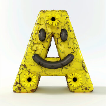 3d Nuclear smile alphabe A on white background