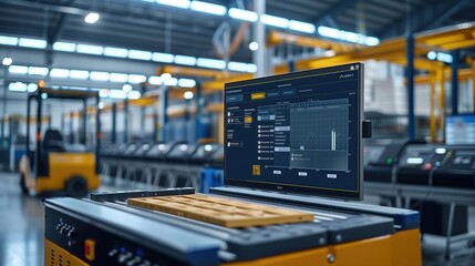 Advanced Logistics Monitoring System in Warehouse. Advanced logistics monitoring system in a warehouse, showcasing the integration of technology and real-time data for optimized operations.