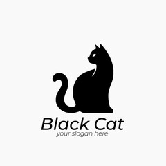 Black cat logo design concept. Animal company brand logo mark illustration