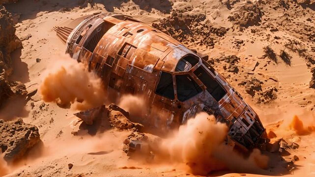 Wreckage of a Spaceship in the Desert