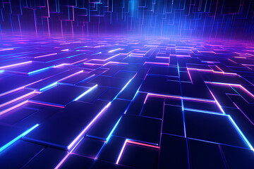 Obraz premium 3d technology digital background. Abstract neon cyber lines and grid on color futuristic backdrop. Data, network, science, internet concept. High quality photo