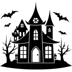Halloween house icons black silhouette Vector illustration
