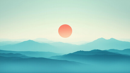 Fototapeta premium Ultra HD minimalist style wallpaper of mountain views and evening sun