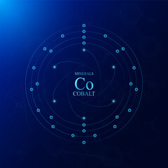 Molecular model atom chemical structure of cobalt minerals. On dark blue background. Medical scientific concepts. Vector EPS10 illustration.