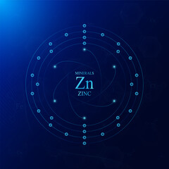 Molecular model atom chemical structure of zinc minerals. On dark blue background. Medical scientific concepts. Vector EPS10 illustration.