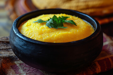 Traditional Brazilian Polenta (Angu) in Black Clay Pot