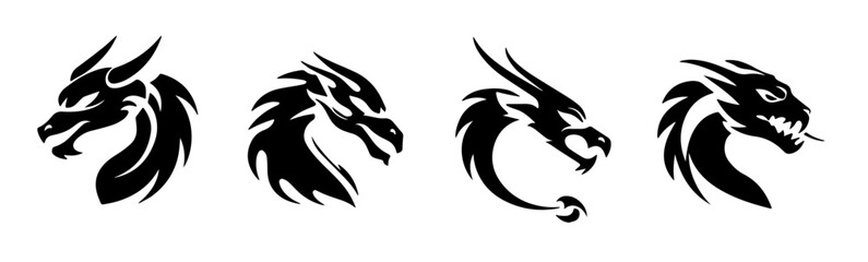 Obraz premium Set of Dragon Heads Tribal Illustration