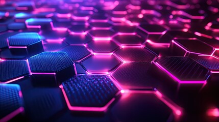 Obraz premium 3D background with a grid of glowing hexagons and digital waves, ideal for showcasing futuristic tech concepts