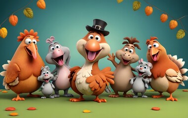 Happy Cartoon Animals Thanksgiving.