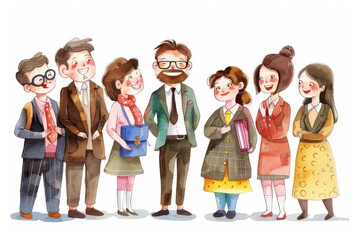Lively business meeting with Cartoon animated discussions among colleagues, watercolor style lends a creative and artistic feel, enhancing sense of innovation and collaboration within team.