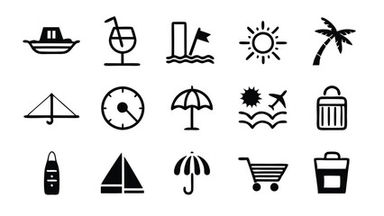 Set of black summer vacation icons editable with vector illustration.