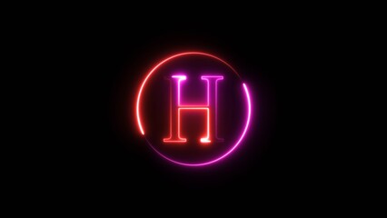 Bright neon letter, alphabet font icon illustration on black background.