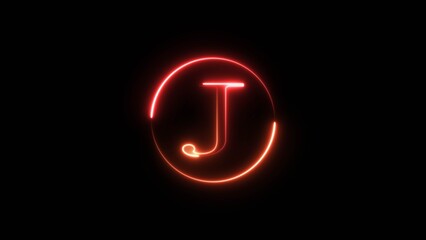 Bright neon letter, alphabet font icon illustration on black background.