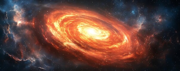 Fiery Galaxy Swirling in the Cosmic Void - Illustration