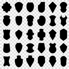 Collection protection emblem. Set of black heraldic shield icon. Vector illustration.