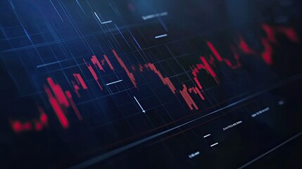 Fototapeta premium Close-up view of a digital market graph displaying red fluctuations, ideal for financial themes and data analysis visualizations.