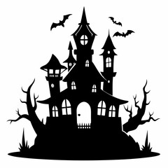 A Haunted house silhouette Vector illustration on a white Background.