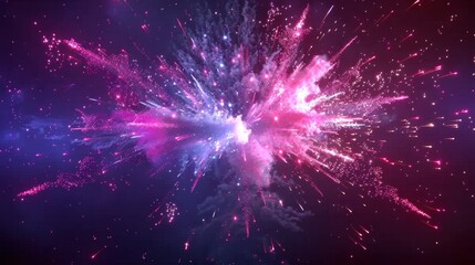 Fototapeta premium Vibrant explosion of colorful particles on a dark background, creating a stunning abstract visual effect.