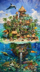 Obraz premium Tropical Island Paradise: A Whimsical Dream