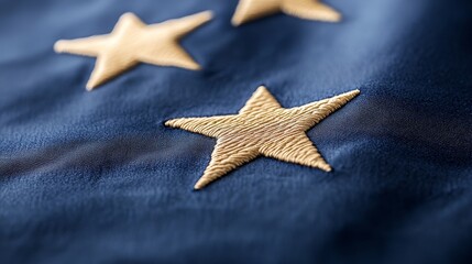 A high-detail shot of the American flag, emphasizing the craftsmanship of the stitching, with each star and stripe sharply defined and fabric texture visible