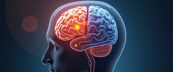 Obraz premium Human Brain Anatomy with Glowing Areas.