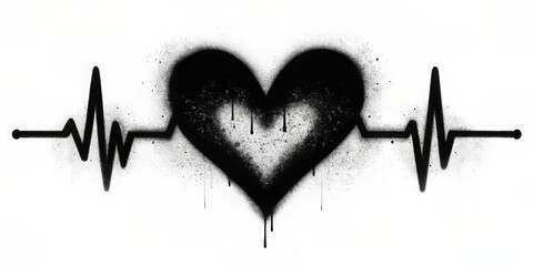 Heartbeat icon overlaid with black graffiti spray element , graffiti, heartbeat, icon, symbol, black, street art, urban