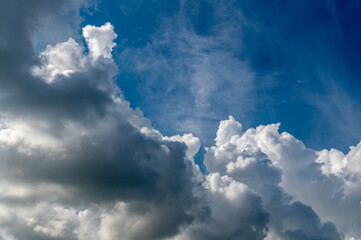 There are clouds in the blue sky